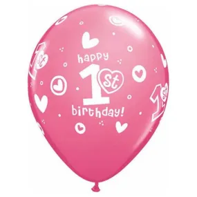 11 inch 1ST BIRTHDAY CIRCLE HEARTS - GIRL