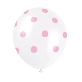 12 inch WHITE WITH PINK POLKA DOTS BALLOON (6 PK)