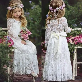 Affordable Lovely Tulle Lace Long Sleeve Flower Girls Dresses, FG029