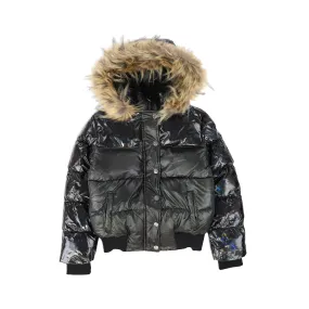 Childrens Stylish Black & Natural Faux Fur Puffer Coat by Appaman