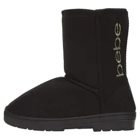 bebe Girls Winter Boots Designed with Side Logo Embroidery Casual Warm Slip-On Mid-Calf Microsuede Walking Snow Flat Shoes