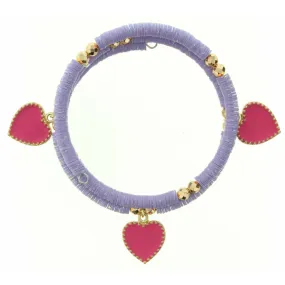 KIDS PURPLE SEQUIN WRAP WITH PINK HEART CHARMS BRACELET